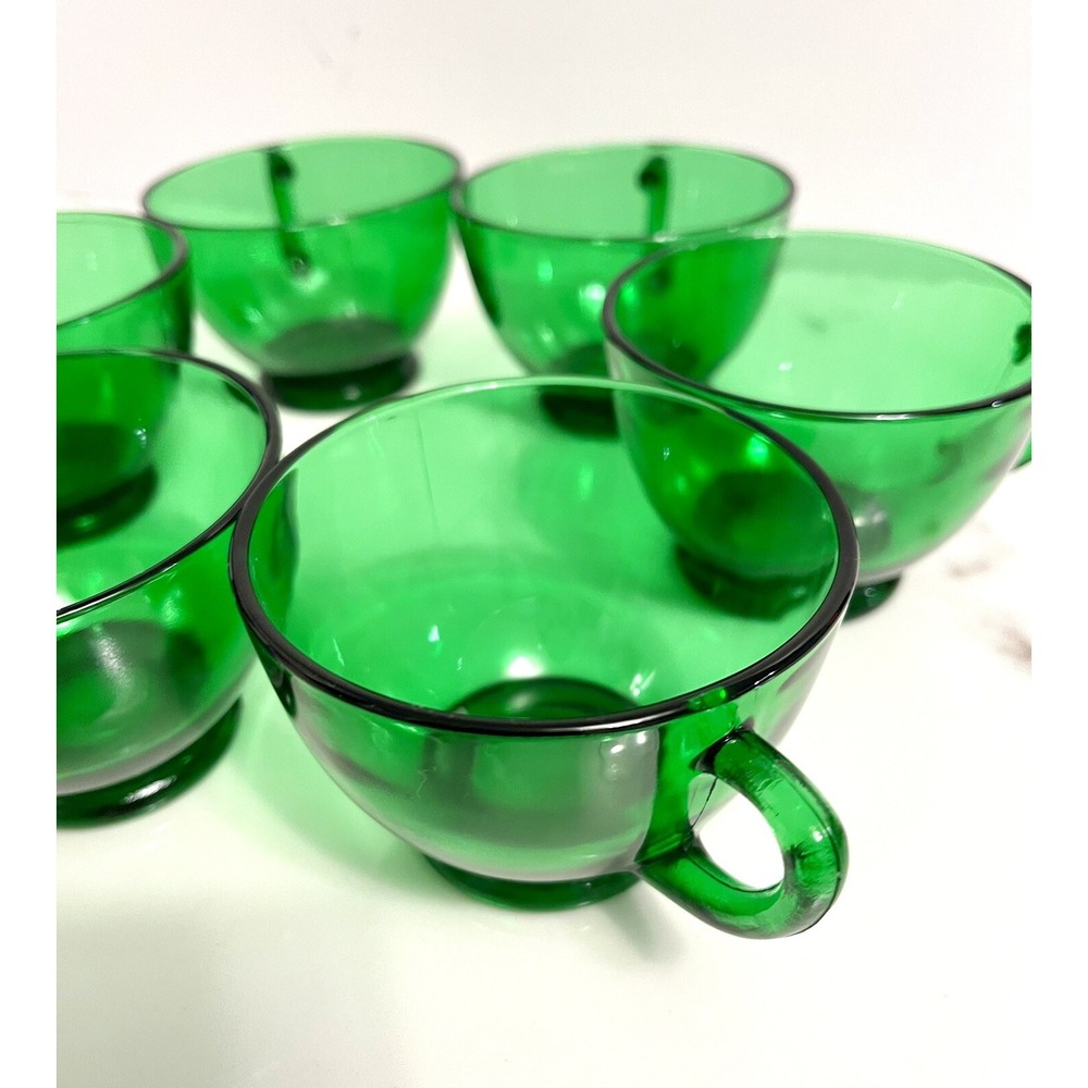 VINTAGE Anchor Hocking Glass FOREST GREEN Punch Cups Set of 7 Depression Glass